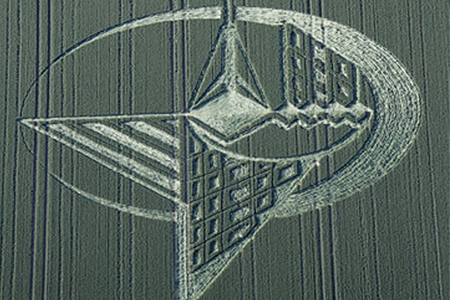 Crop circle design in a wheat field